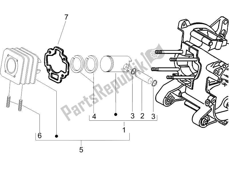 All parts for the Cylinder-piston-wrist Pin Unit of the Vespa LX 50 2T E2 Touring 30 KMH 2010