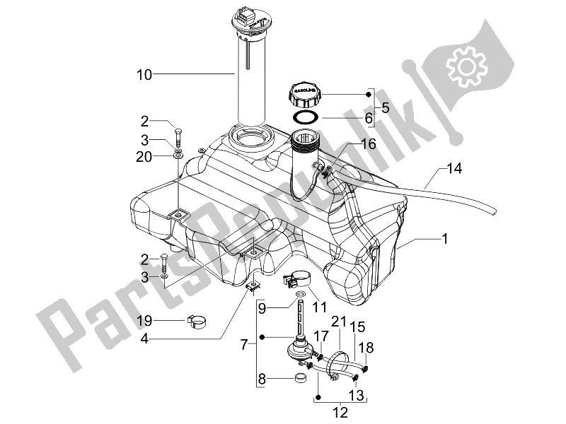 All parts for the Fuel Tank of the Vespa S 50 2T UK 2007