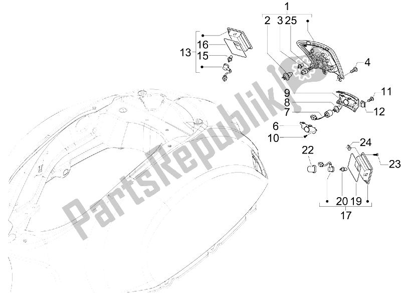 All parts for the Rear Headlamps - Turn Signal Lamps of the Vespa Granturismo 125 L Potenziato 2005