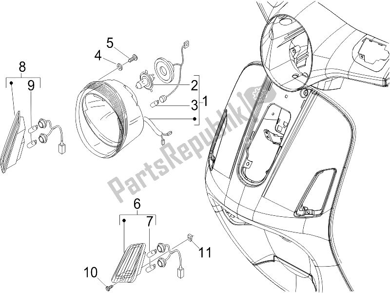 Toutes les pièces pour le Phares Avant - Clignotants du Vespa LX 50 2T D 2005