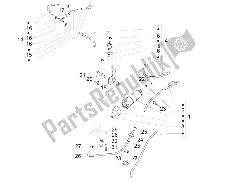 All parts for the Anti-percolation System of the Vespa Vespa Primavera 150 4T 3V Iget Asia 2016