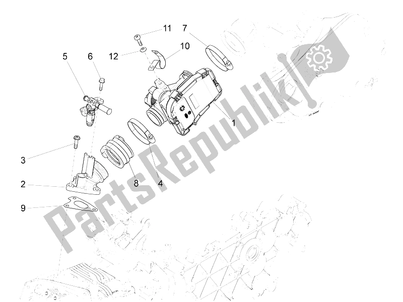 All parts for the Throttle Body - Injector - Union Pipe of the Vespa Vespa S 125 4T 3V E3 IE Asia 2012