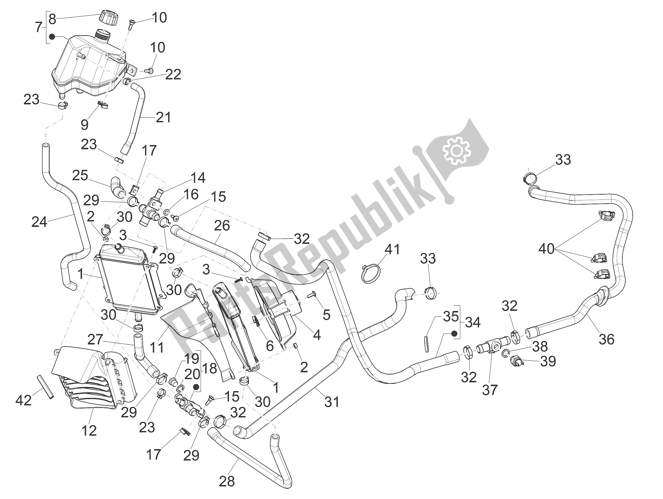 Alle onderdelen voor de Koelsysteem van de Vespa GTS 250 USA 2005