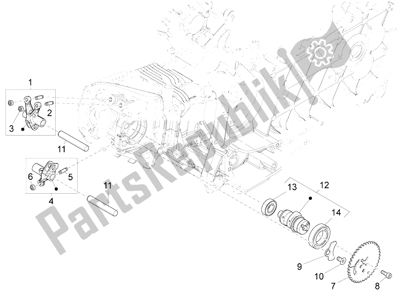 All parts for the Rocking Levers Support Unit of the Vespa Sprint 125 4T 3V IE 2014