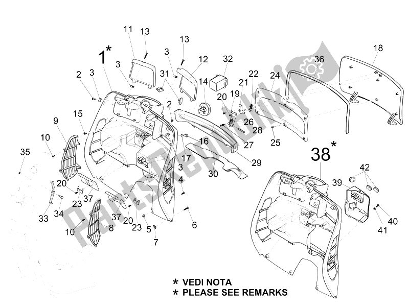 Alle onderdelen voor de Dashboardkastje Voor - Kniebeschermer van de Vespa Granturismo 200 L USA 2006