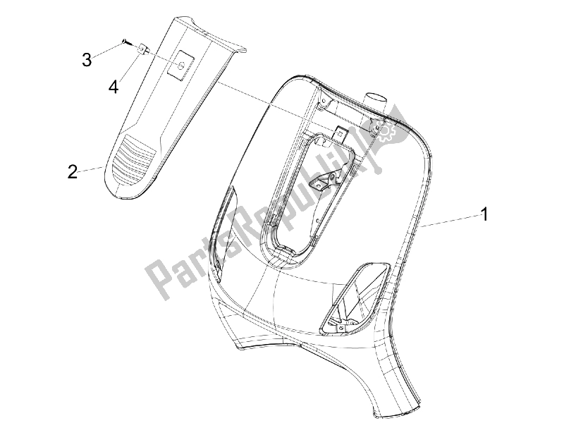 All parts for the Front Shield of the Vespa GTS 250 IE Super USA 2008