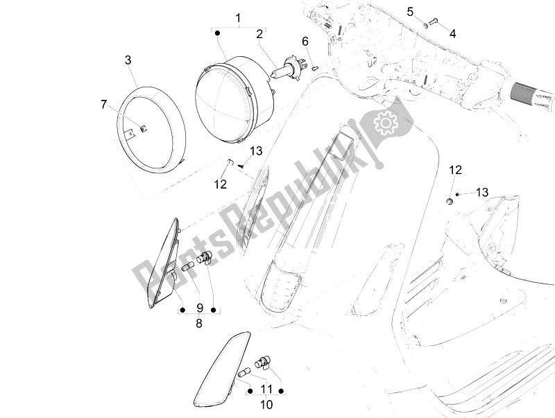 All parts for the Front Headlamps - Turn Signal Lamps of the Vespa Vespa Primavera 50 4T 4V EU 2014