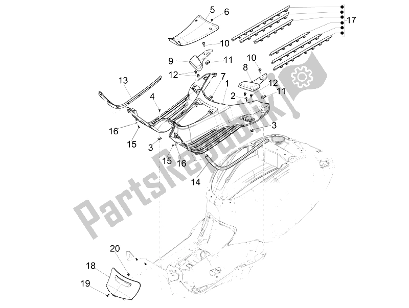 Toutes les pièces pour le Housse Centrale - Repose-pieds du Vespa 125 4T 3V IE Primavera 2014