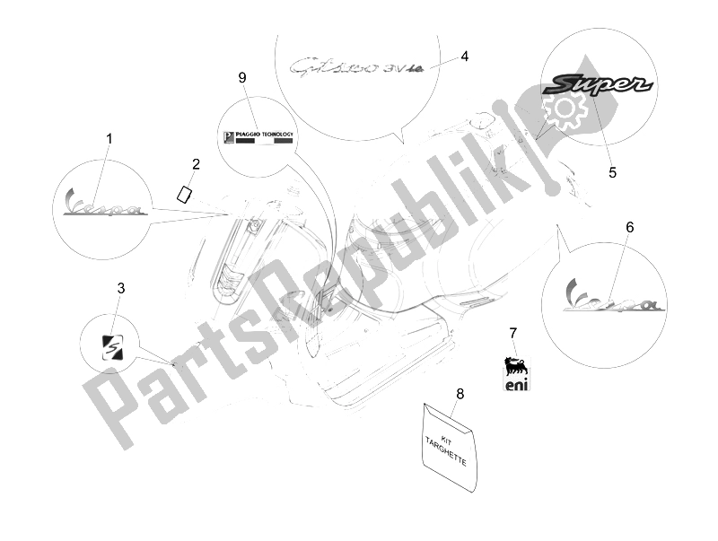 Toutes les pièces pour le Plaques - Emblèmes du Vespa GTS Super 150 IE 4T 3V 2014