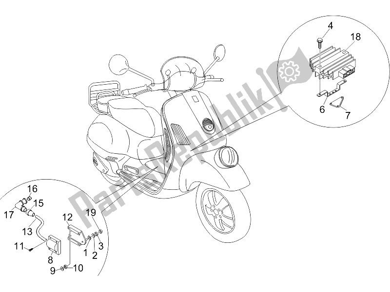 Todas las partes para Reguladores De Voltaje - Unidades De Control Electrónico (ecu) - H. T. Bobina de Vespa GTV 250 IE 2006