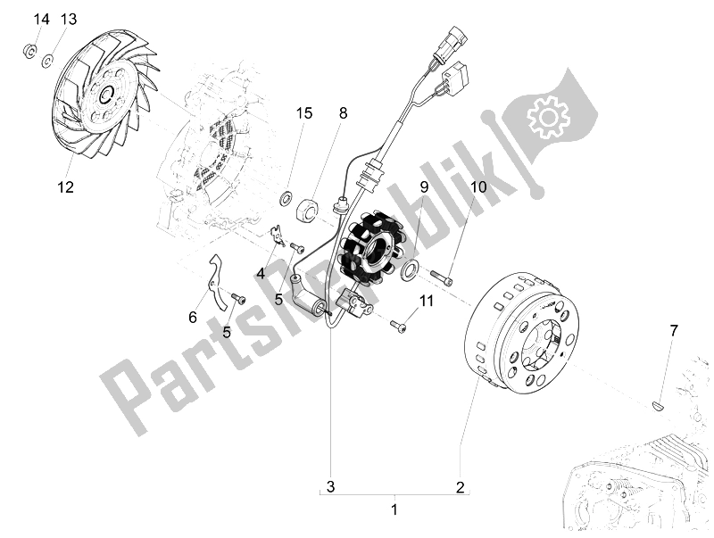 All parts for the Flywheel Magneto of the Vespa 150 Sprint 4T 3V IE USA 2014