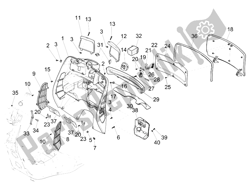 Todas las partes para Guantera Frontal - Panel De Rodilleras de Vespa GTS 300 IE ABS USA 2014