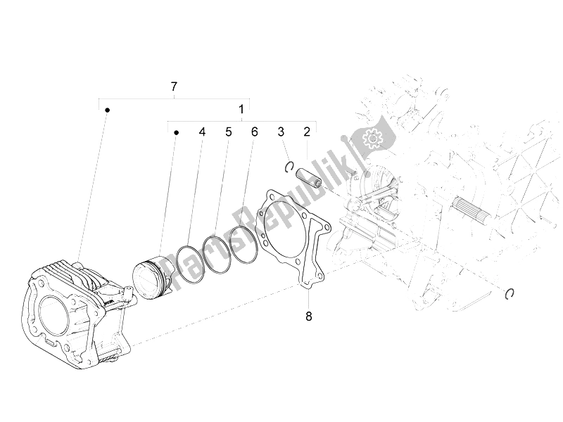 Wszystkie części do Zespó? Cylindra-t? Oka-przegubu Przegubu Vespa 150 Sprint 4T 3V IE Vietnam 2015