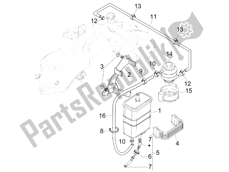 Todas las partes para Sistema Antipercolación de Vespa GTS 250 IE China 2011