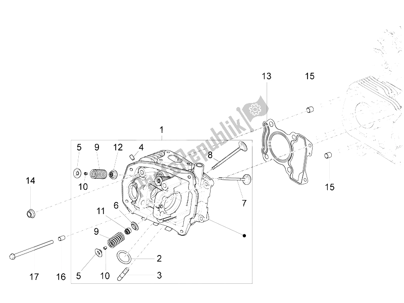 All parts for the Head Unit - Valve of the Vespa LX 150 4T 3V IE Vietnam E3 2012