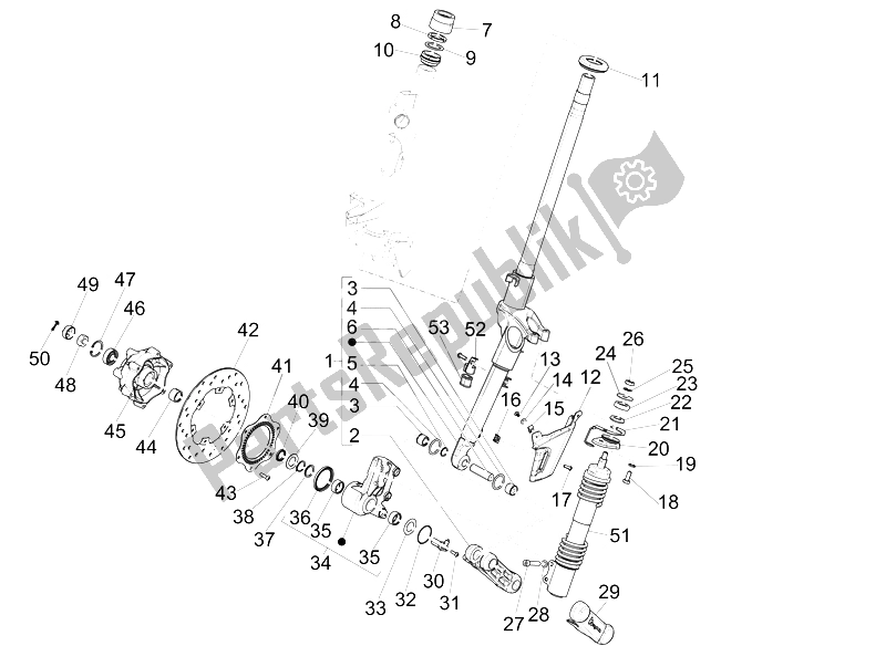 All parts for the Fork/steering Tube - Steering Bearing Unit of the Vespa 946 150 4T 3V ABS Armani USA 2015