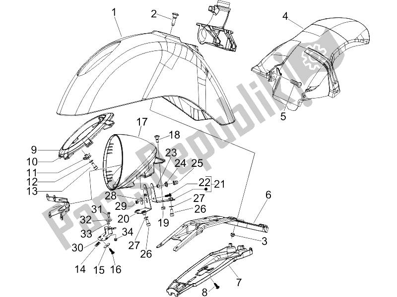 Todas las partes para Carcasa De La Rueda - Guardabarros de Vespa GTV 125 4T E3 2006