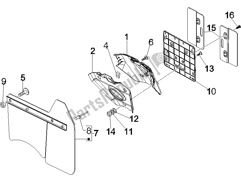 All parts for the Rear Cover - Splash Guard of the Vespa GTV 125 4T E3 UK 2006