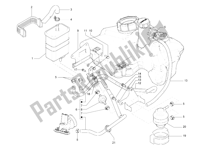 Toutes les pièces pour le Système Anti-percolation du Vespa 150 4T 3V IE Primavera China 2015
