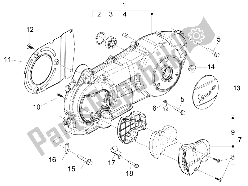 Todas las partes para Tapa Del Cárter - Enfriamiento Del Cárter de Vespa GTS 300 IE Super USA 2009