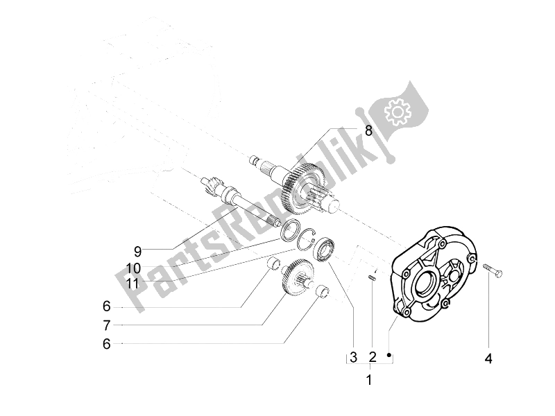 All parts for the Reduction Unit of the Vespa LX 50 4T 2V 25 KMH Touring NL 2011
