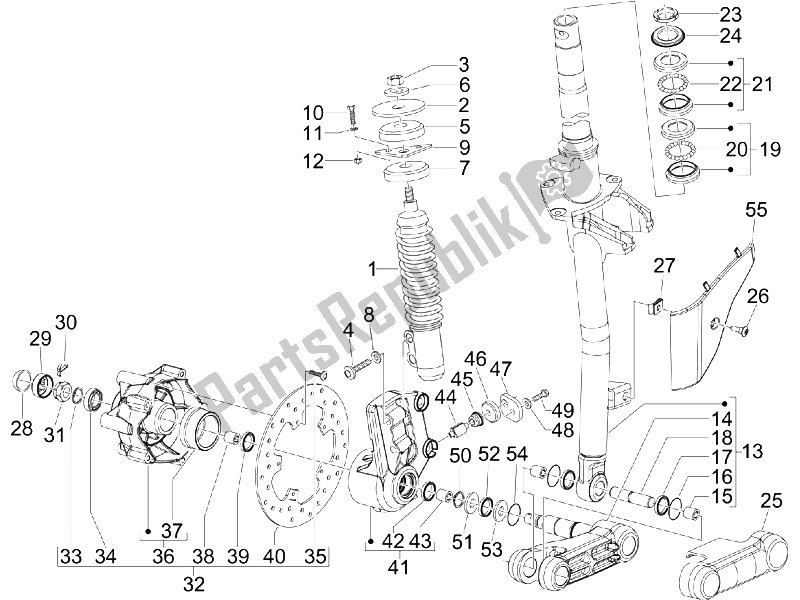 Alle onderdelen voor de Vork / Stuurbuis - Stuurlagereenheid van de Vespa LX 50 4T USA 2009