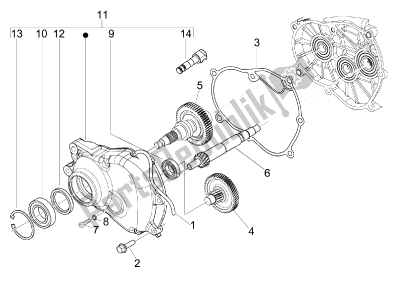 All parts for the Reduction Unit of the Vespa LX 150 4T USA 2007