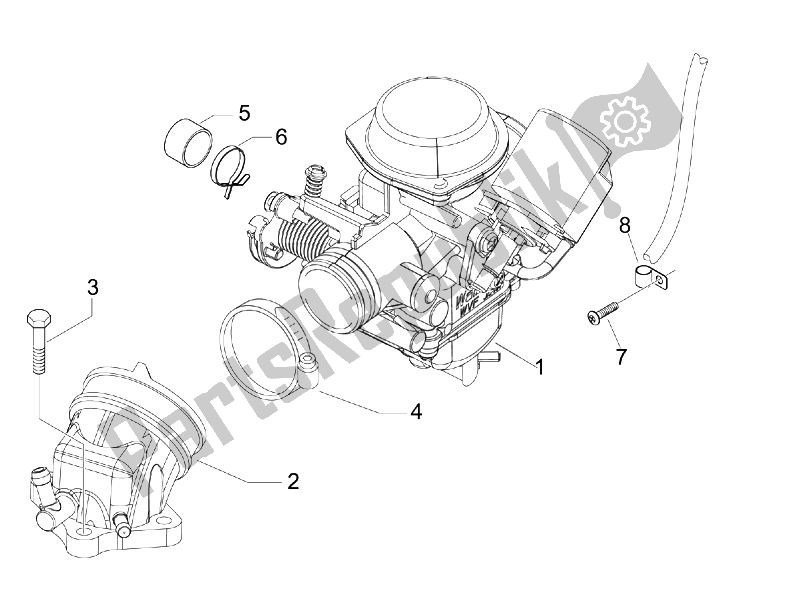 All parts for the Carburettor, Assembly - Union Pipe of the Vespa Granturismo 200 L USA 2007