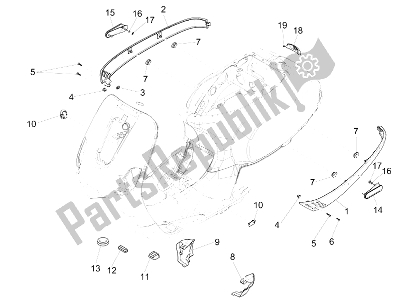 Toutes les pièces pour le Couvercle Latéral - Spoiler du Vespa LXV 150 USA 2011