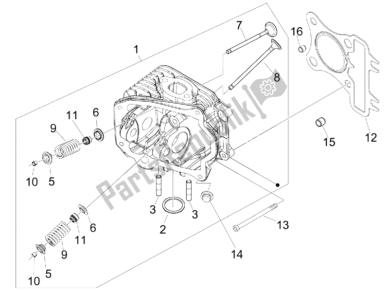 All parts for the Head Unit - Valve of the Vespa LX 125 4T E3 2006