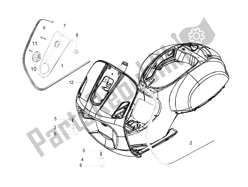 All parts for the Front Shield of the Vespa LX 125 4T IE E3 Vietnam 2011
