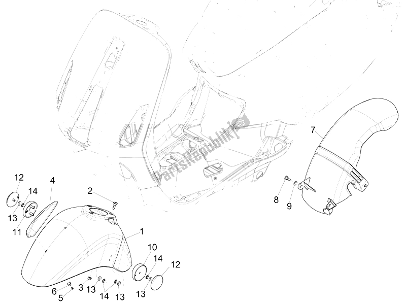 Tutte le parti per il Passaruota - Parafango del Vespa 150 4T 3V IE Primavera Vietnam 2014