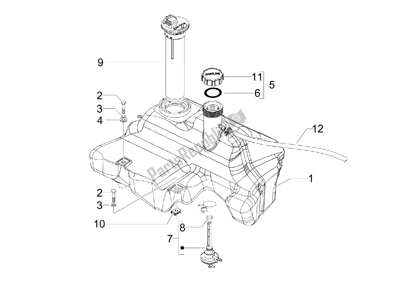 Toutes les pièces pour le Réservoir D'essence du Vespa LXV 125 4T Navy E3 2007
