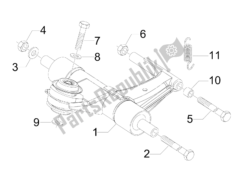 All parts for the Swinging Arm of the Vespa S 150 4T 2V IE E3 College 2009