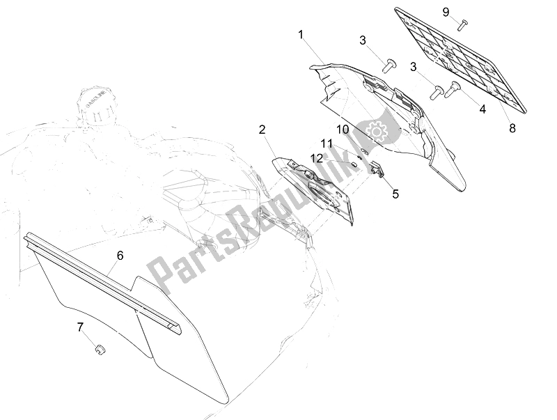 Toutes les pièces pour le Capot Arrière - Protection Contre Les éclaboussures du Vespa Vespa GTS 125 4T 3V IE Super Asia 2014