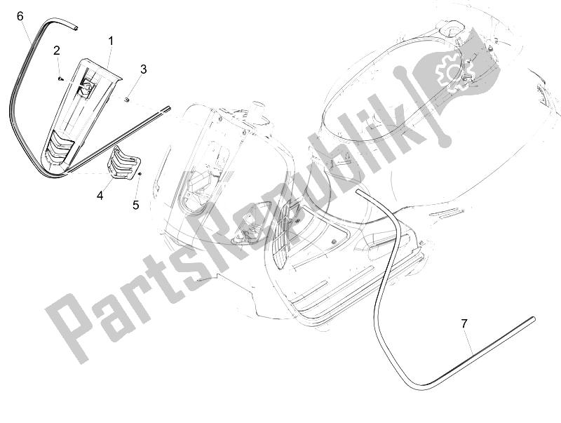 All parts for the Front Shield of the Vespa Vespa GTS 125 4T 3V IE Super Asia 2014