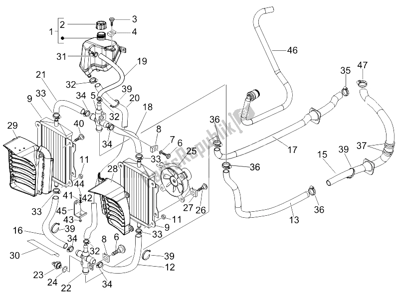 Toutes les pièces pour le Système De Refroidissement du Vespa GTV 125 4T E3 2006