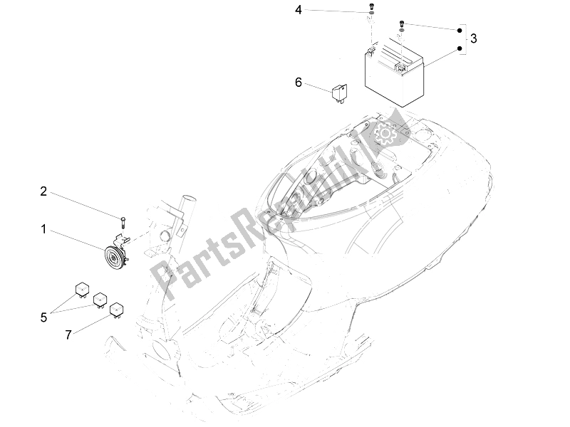 Tutte le parti per il Interruttori Del Telecomando - Batteria - Avvisatore Acustico del Vespa LT 125 4T 3V IE E3 Vietnam 2014