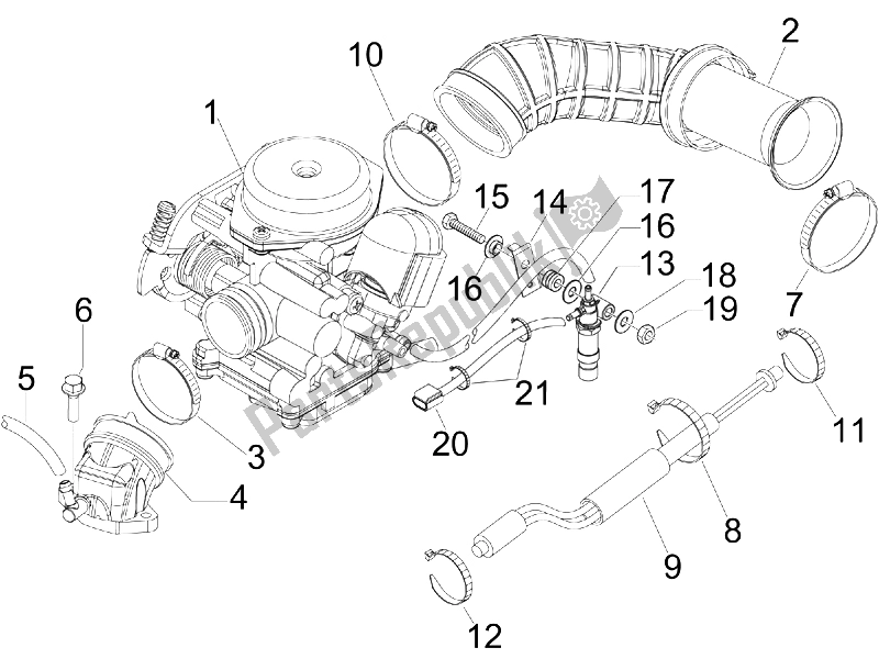 Alle onderdelen voor de Carburateur, Montage - Koppelingsleiding van de Vespa LX 50 4T 4V 2009