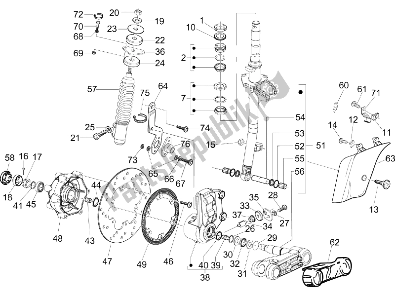 Todas las partes para Horquilla / Tubo De Dirección - Unidad De Rodamiento De Dirección de Vespa GTS 250 ABS UK 2005