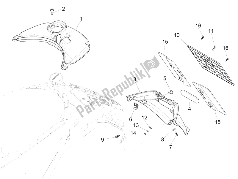 Tutte le parti per il Coperchio Posteriore - Paraspruzzi del Vespa 125 4T 3V IE Primavera 2014