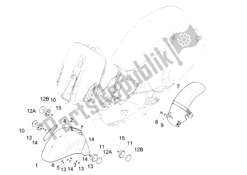Todas las partes para Carcasa De La Rueda - Guardabarros de Vespa 150 4T 3V IE Primavera USA 2014