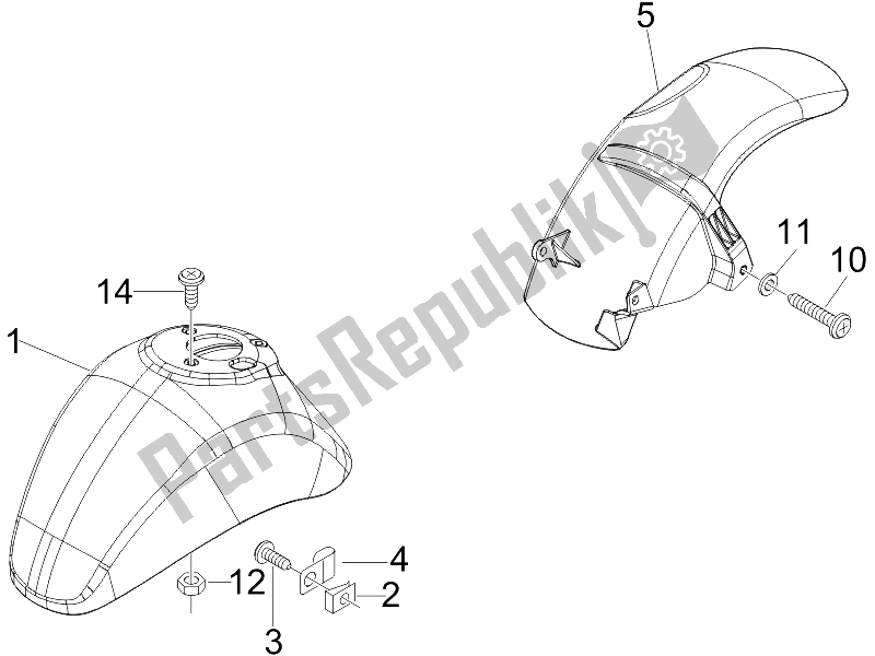 All parts for the Wheel Huosing - Mudguard of the Vespa LX 50 4T USA 2006