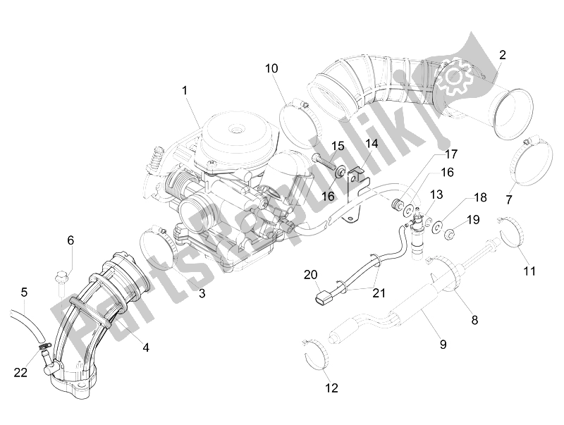 Tutte le parti per il Carburatore, Gruppo - Raccordo del Vespa Primavera 50 4T 4V 2014