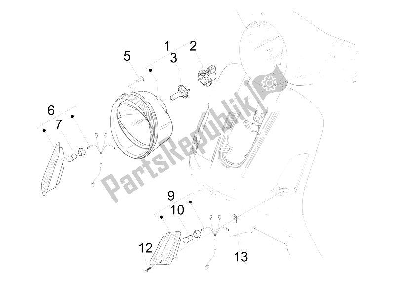 Alle onderdelen voor de Koplampen - Richtingaanwijzers van de Vespa Vespa GTS 300 IE ABS USA Canada 2014