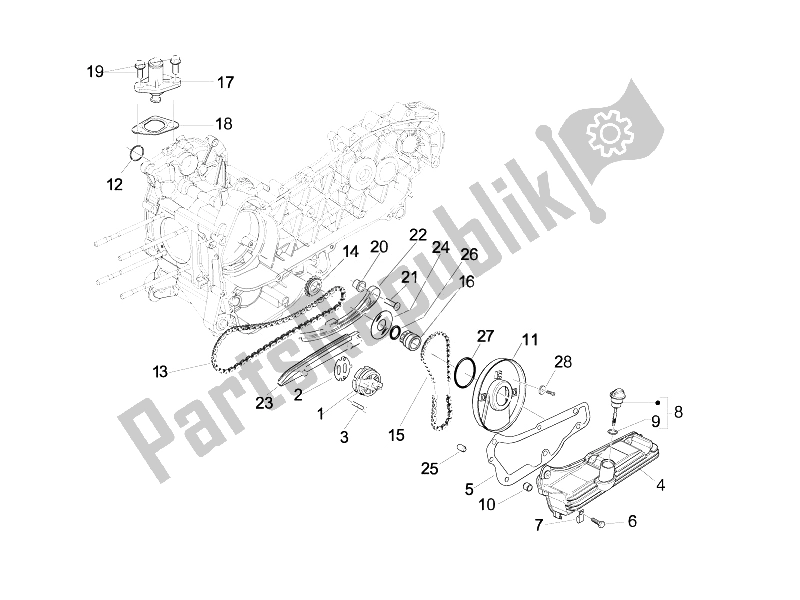 All parts for the Oil Pump of the Vespa LX 125 4T IE E3 Touring 2010