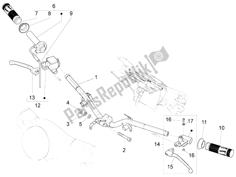 All parts for the Handlebars - Master Cil. Of the Vespa LT 150 4T 3V IE 2014