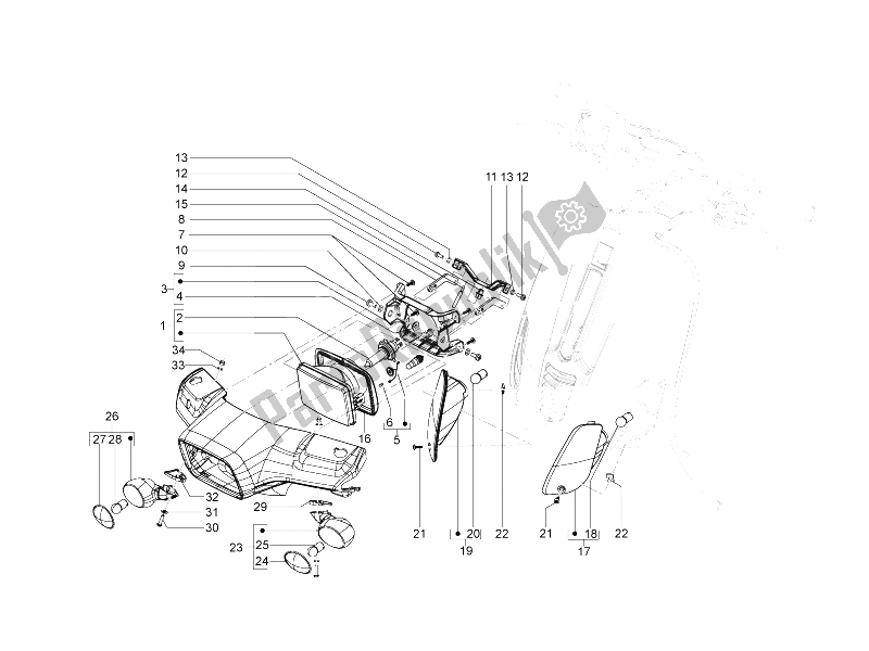 All parts for the Front Headlamps - Turn Signal Lamps of the Vespa S 150 4T 2V E3 Taiwan 2011