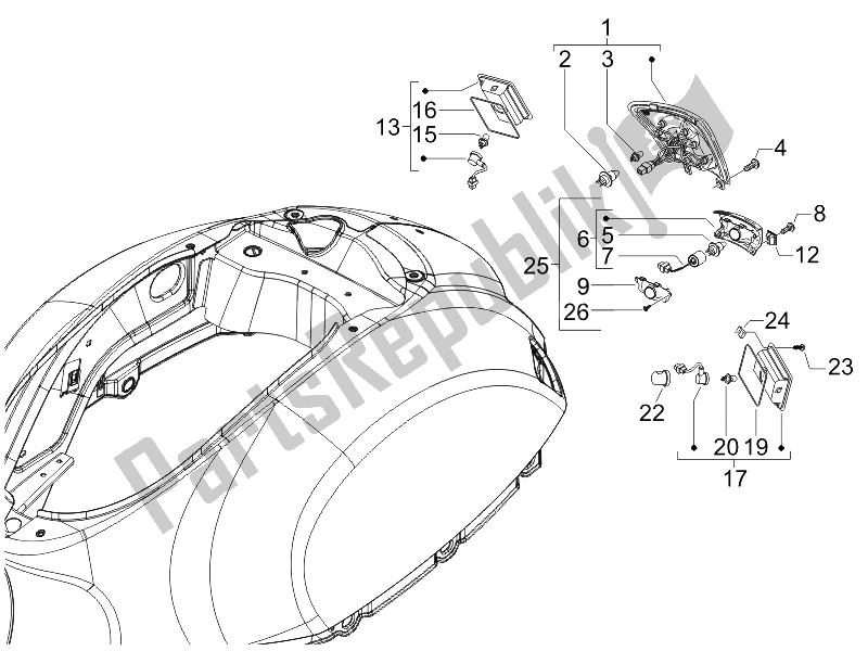 Toutes les pièces pour le Phares Arrière - Clignotants du Vespa Granturismo 200 L USA 2006