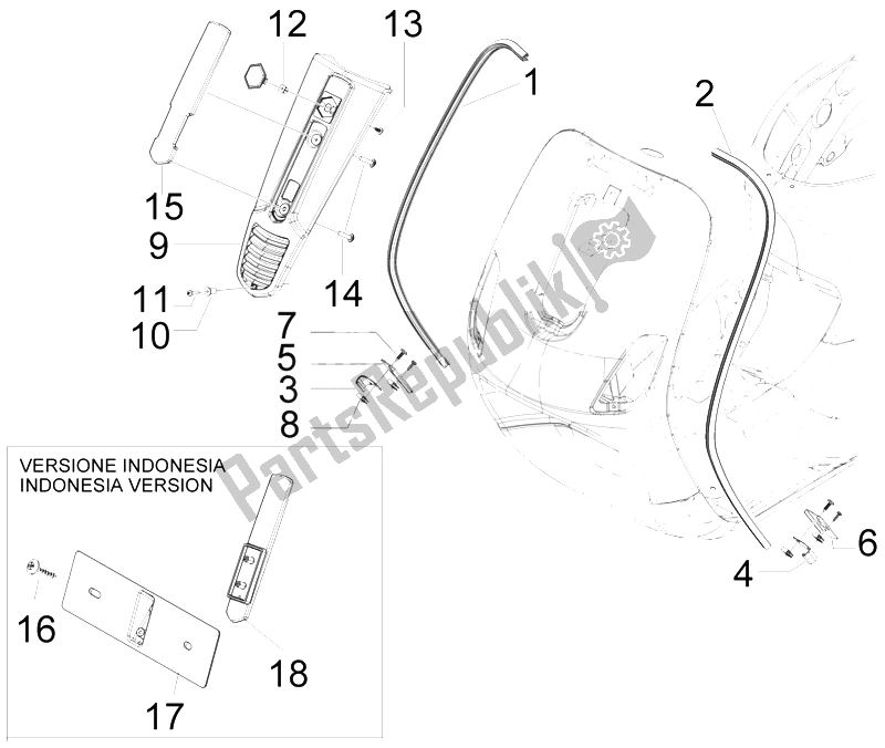 Toutes les pièces pour le Escudo Dianteiro du Vespa S 150 4T IE E3 Vietnam Indonesia 2011